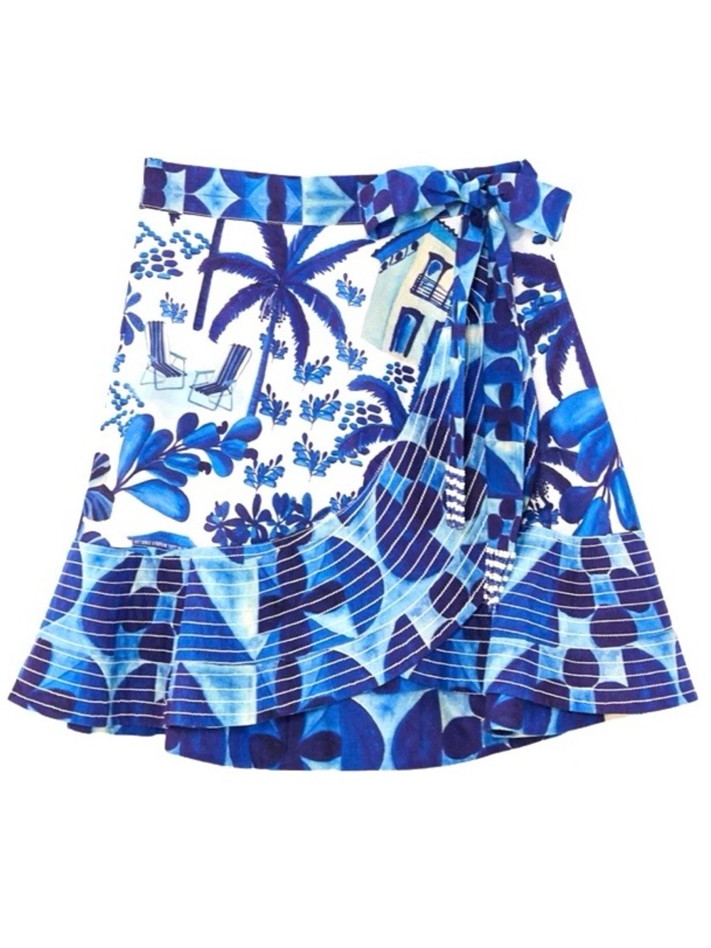 FARM Rio Sweet Rio Mix Print Set Blouse Skirt Tropical Ruffle Lace Blue White M - Picture 3 of 16